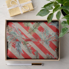 Festive Red Stripe Pine Spruce Cones Kraft Holiday Seidenpapier