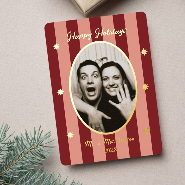 Festive Red Striped Holiday Party Folieneinladung (Von Creator hochgeladen)