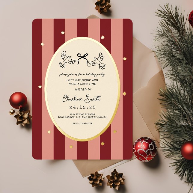 Festive Red Striped Holiday Party Invitation Folieneinladung (Von Creator hochgeladen)