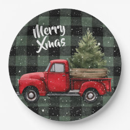 Festive Red Truck with Christmas Tree Paper Plates Pappteller