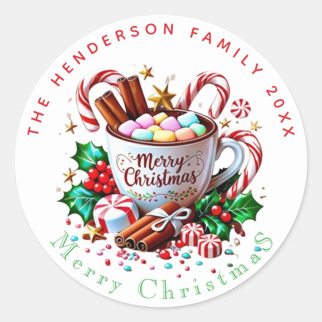 Festive Red Watercolor Hot Cocoa Christmas Holiday Runder Aufkleber (Vorderseite)