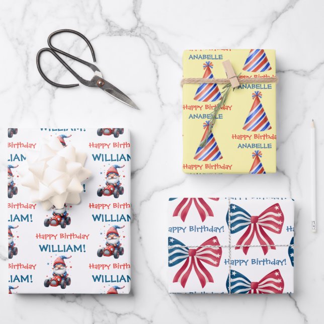 Festive Red White Blue Party Geschenkpapier Set (Vorderseite)