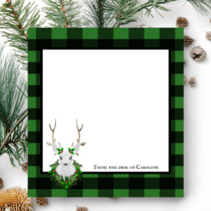 Festive Reindeer Buffalo Plaid Personalized Notizblock