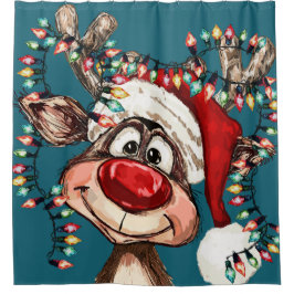 Festive Reindeer Christmas Shower Curtain Duschvorhang