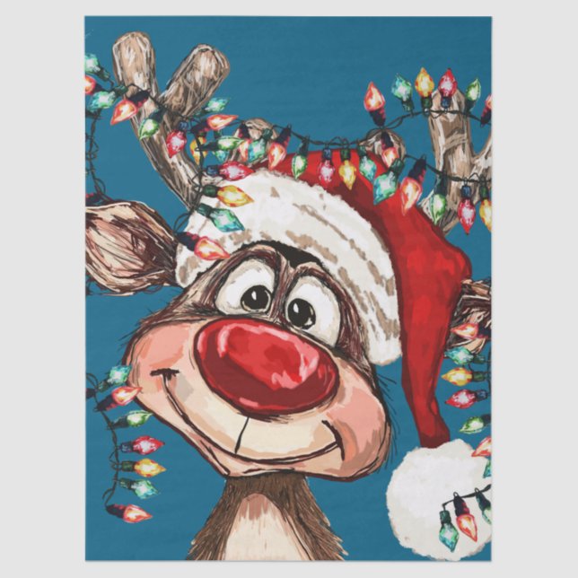 Festive Reindeer Christmas Shower Curtain Seidenpapier (Vorderseite)