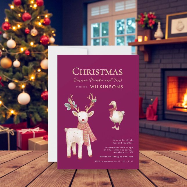 Festive  reindeer goose Watercolor  Holiday Party Einladung (Von Creator hochgeladen)