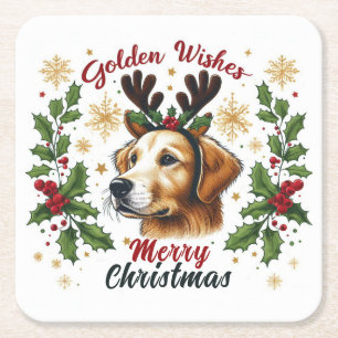 Festive Rentier Golden Retriever Hund Weihnachten Rechteckiger Pappuntersetzer