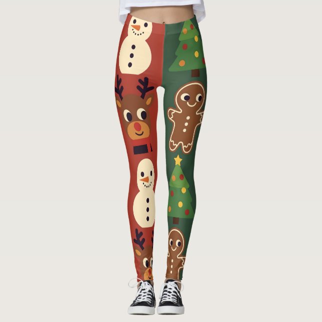 Festive Retro Christmas Icons Leggings (Vorderseite)