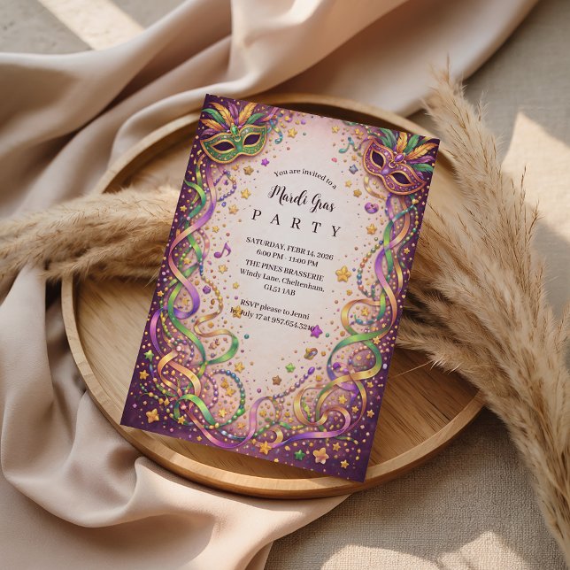 Festive Ribbon Mask Mardi Gras Masquerade Einladung (Von Creator hochgeladen)