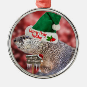 Festive River Otter Christmas ornament Aus Metall