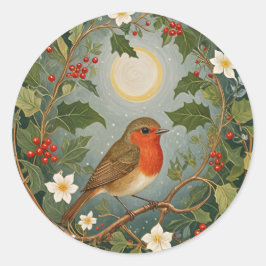 Festive Robin und Holly Runder Aufkleber