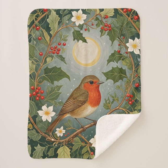 Festive Robin und Holly Sherpadecke (Vorderseite)