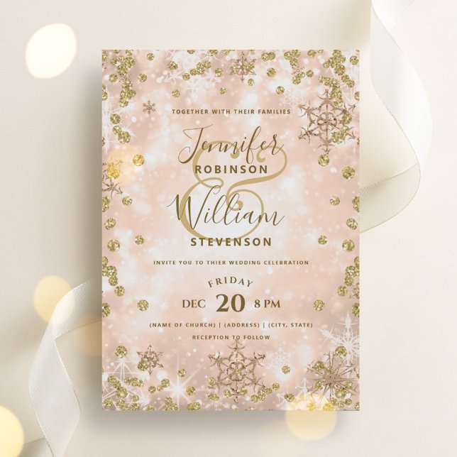 Festive Rose Goldene SPARKLE Einladung (Festive Rose Gold SPARKLE Elegant Winter Wedding Invitation)