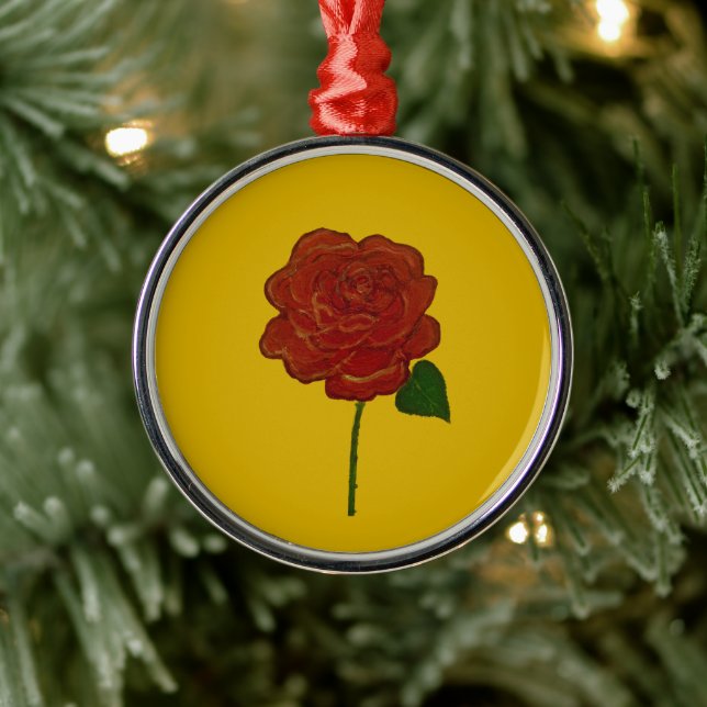 Festive Rose Hand Painting  Ornament Aus Metall (Baum)