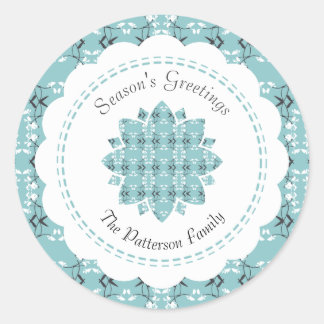 Festive Royal Botanical Robin's Egg Blue Snowflake Runder Aufkleber