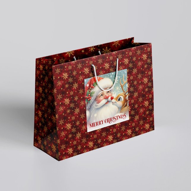 Festive Rudolph and Santa Cartoon Christmas Giftin Große Geschenktüte (Festive Rudolph and Santa Cartoon Christmas Gift Bag

)