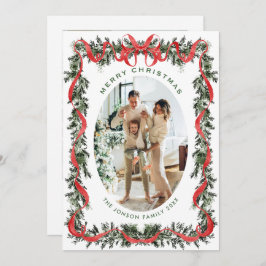 Festive Sage Green Christmas Bow Ribbon 2 Photo Ho Feiertagskarte