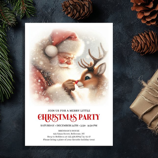 Festive Santa and Rudolph Christmas Eve Night  Einladung (Festive Santa and Rudolph Christmas Eve Night Party Invitation

)