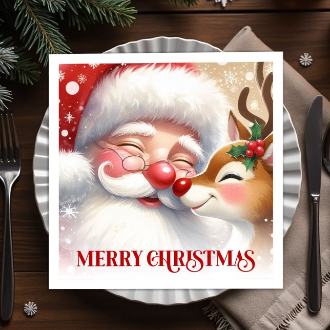 Festive Santa and Rudolph Christmas Napkins Dinner Serviette (Festive Santa and Rudolph Christmas Napkins Dinner Tableware

)