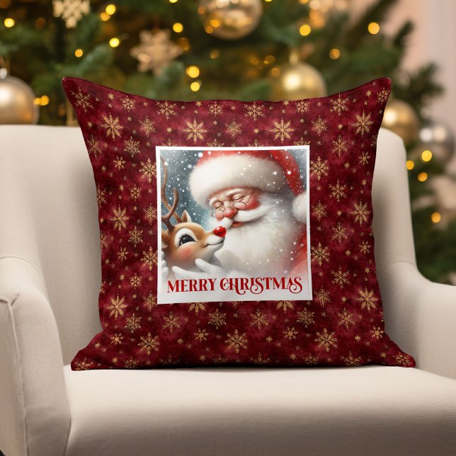 Festive Santa and Rudolph Christmas Throw Pillow  Kissen (Festive Santa and Rudolph Christmas Throw Pillow Gift

)