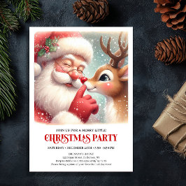Festive Santa and Rudolph Holiday Party Invite Einladung
