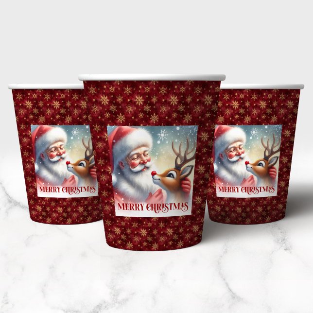 Festive Santa Claus Rudolph Cartoon Party Cups Pappbecher (Festive Santa Claus Rudolph Cartoon Party Cups)