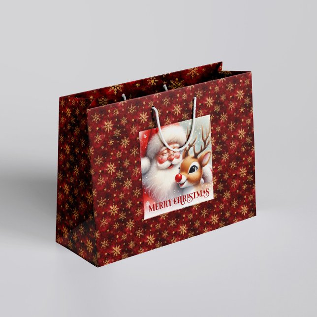Festive Santa Claus Rudolph Cute Holiday Gift Bag Große Geschenktüte (Festive Santa Claus Rudolph Cute Holiday Gift Bag)