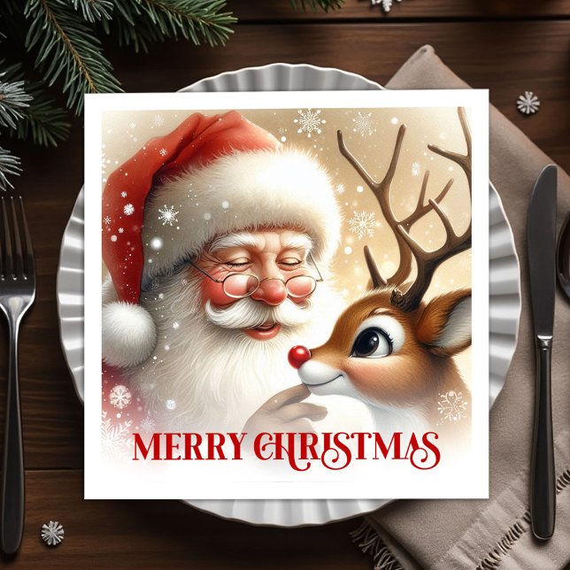 Festive Santa Claus Rudolph Holiday Dinner Party  Serviette (Festive Santa Claus Rudolph Holiday Dinner Party Napkins

)