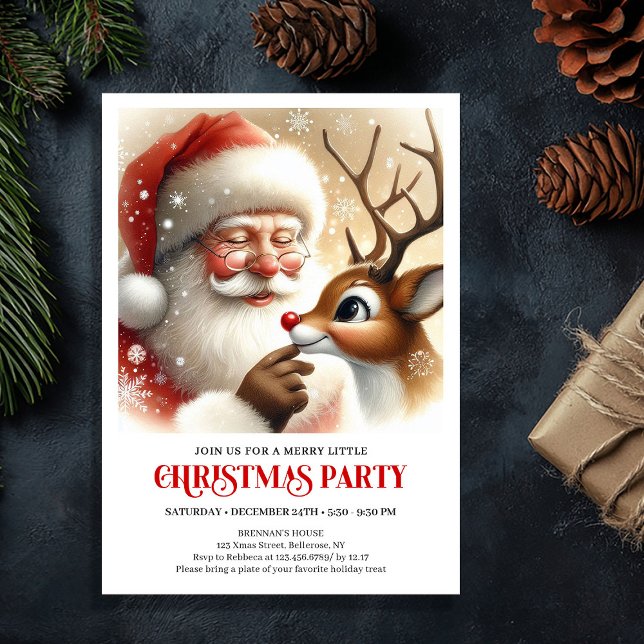 Festive Santa Claus Rudolph Holiday Family Party  Einladung (Festive Santa Claus Rudolph Holiday Family Party Invitation

)