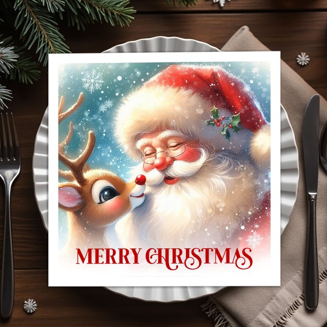 Festive Santa Claus Rudolph Holiday Napkins Dinner Serviette (Festive Santa Claus Rudolph Holiday Napkins Dinner Tableware

)