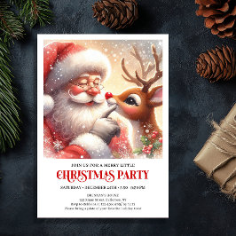 Festive Santa Rudolph Christmas Celebration Invite Einladung