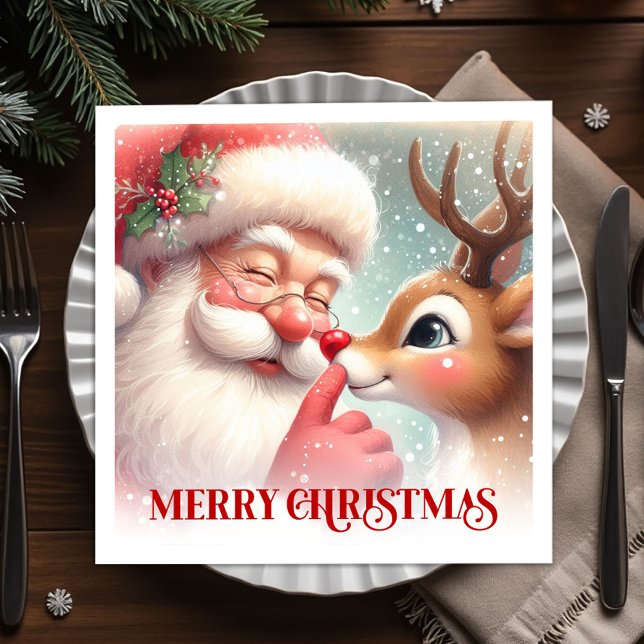 Festive Santa Rudolph Christmas Napkins Holiday Serviette (Festive Santa Rudolph Christmas Napkins for Holiday Party)