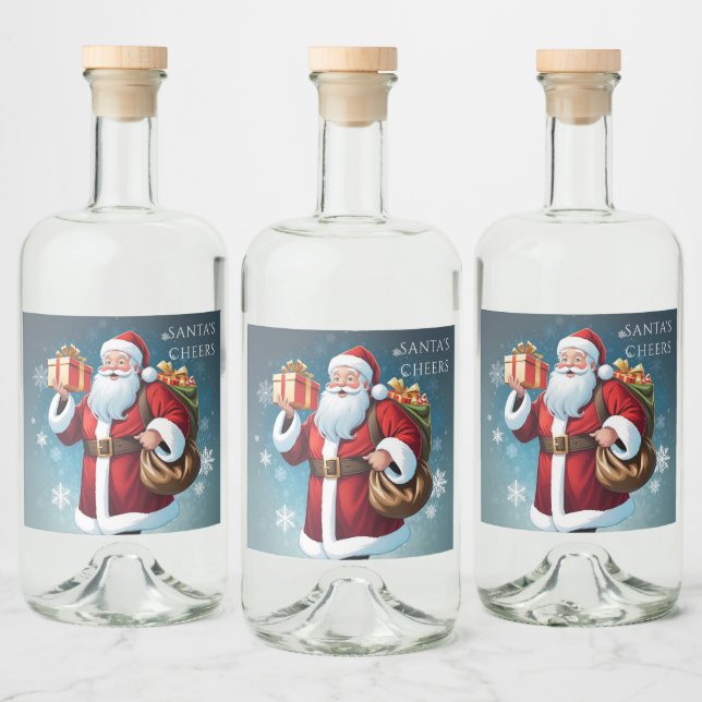 Festive Santa’s Cheers Merry Christmas Holiday Alkoholflaschenetikett (Flaschen)
