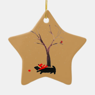 Festive Scottie Dog Robins Keramikornament
