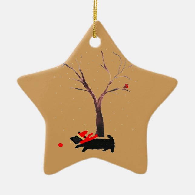 Festive Scottie Dog Robins Keramikornament (Vorne)