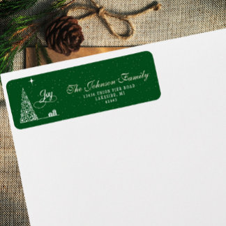 Festive Script Christmas Tree Green Return Address