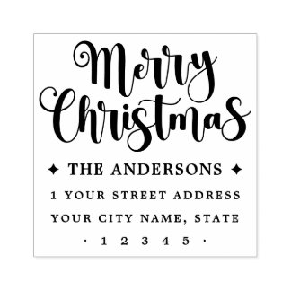 Festive script Merry Christmas return address Gummistempel
