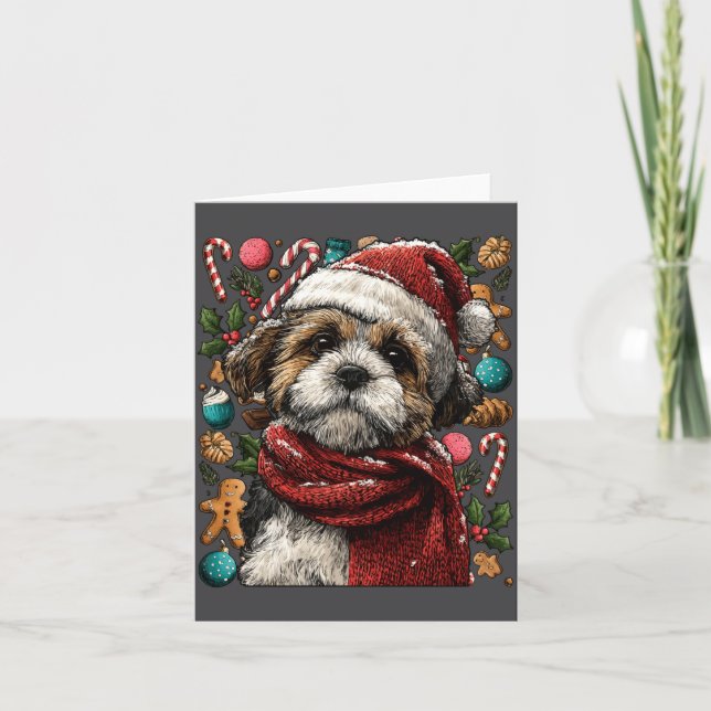 Festive Shih Tzu With Santa Hat Snowy Winter Chris Karte (Vorderseite)