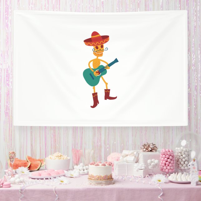 Festive Skeleton Guitar Player Banner (Party)