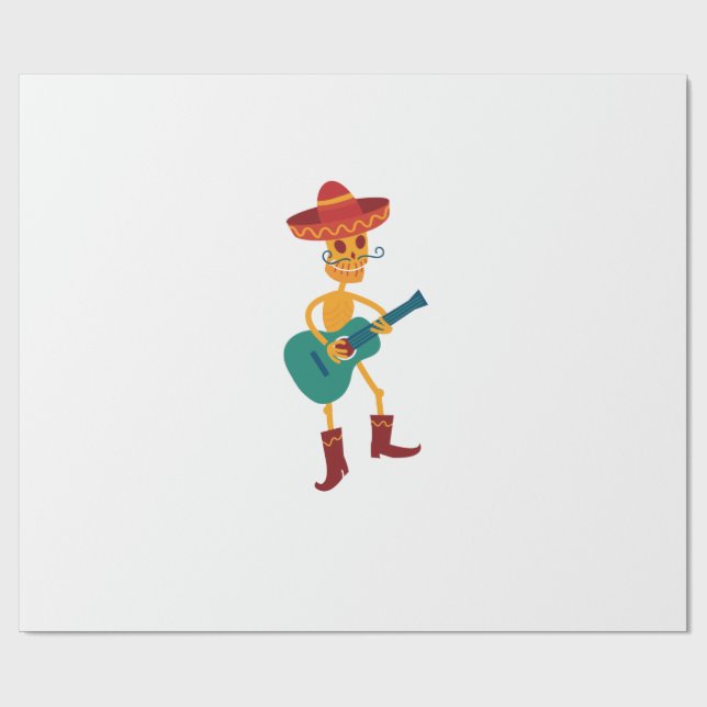 Festive Skeleton Guitar Player Geschenkpapier (Flach)