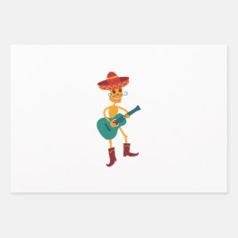 Festive Skeleton Guitar Player Geschenkpapier Set