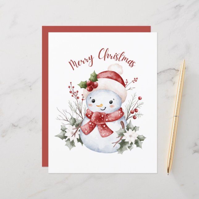 Festive Snowman Christmas Paper Sheet (Vorderseite/Rückseite Beispiel)