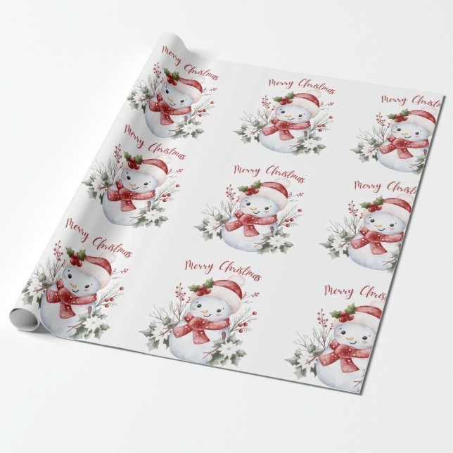 Festive Snowman Christmas Wrapping Paper Geschenkpapier (Ungerollt)
