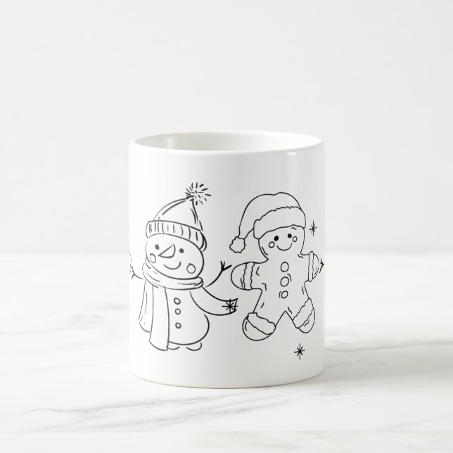 Festive Snowman & Gingerbread Mug Art Kaffeetasse (Mittel)