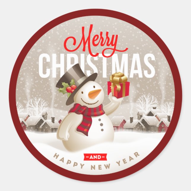 Festive Snowman Holiday Sticker – Merry Christmas  (Vorderseite)