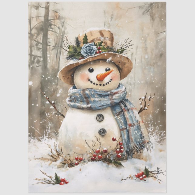 Festive Snowman in Forest Decoupage Seidenpapier (Vorderseite)