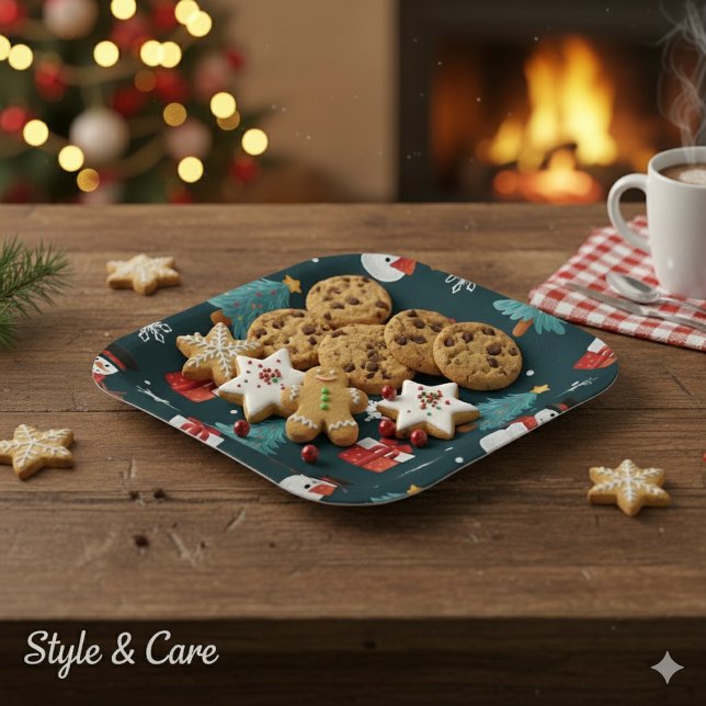 Festive Snowmen Christmas Trees Holiday Gift Sqr Pappteller (Festive Snowmen Christmas Trees Holiday Gift Squire Paper Plates)