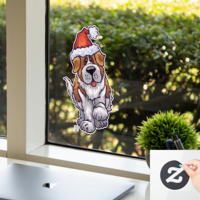 Festive St. Bernard Window Cling Fensteraufkleber (Büro)