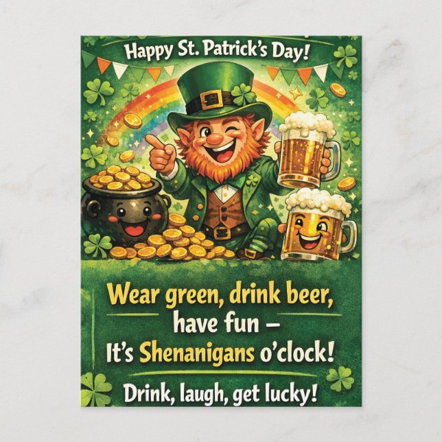 Festive St. Patrick's Day Leprechaun Greeting Postkarte (Vorderseite)