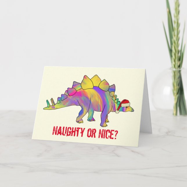 Festive Stegosaurus Funny Santa Dinosaur Slogan Karte (Vorderseite)